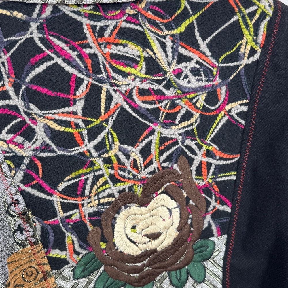 Zashi Embroidered Patchwork Tapestry Overcoat Bla… - image 7